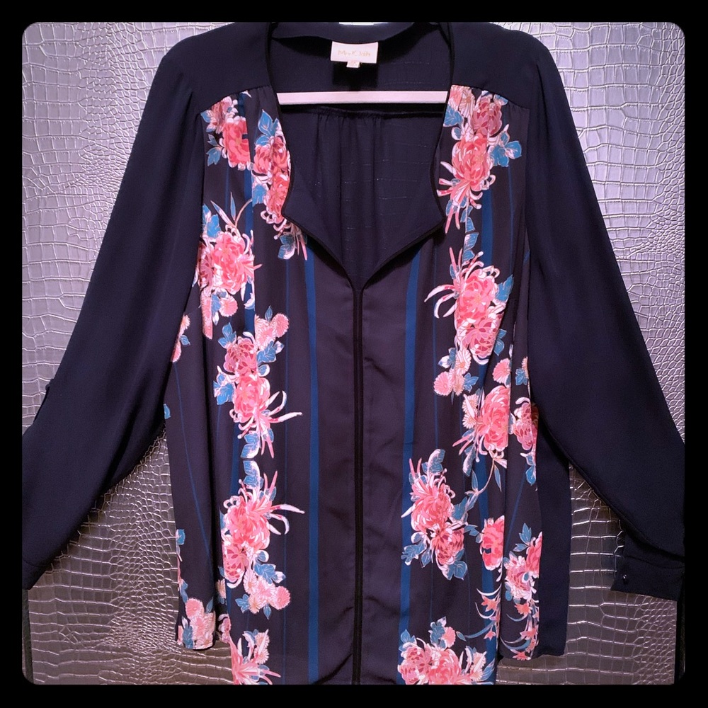Mod Cloth Navy Blue Tunic Blouse Floral Print 2X